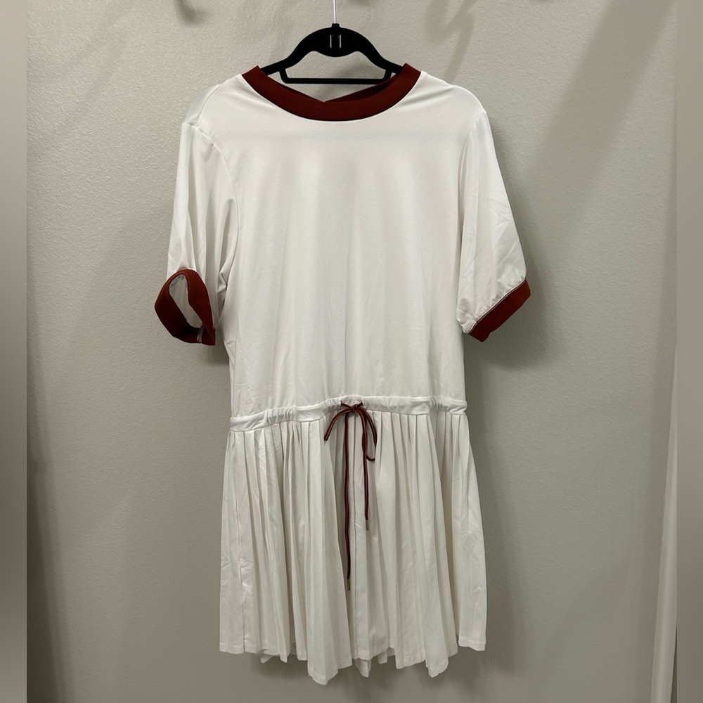 Varley White Exercise Dress with Red Trim